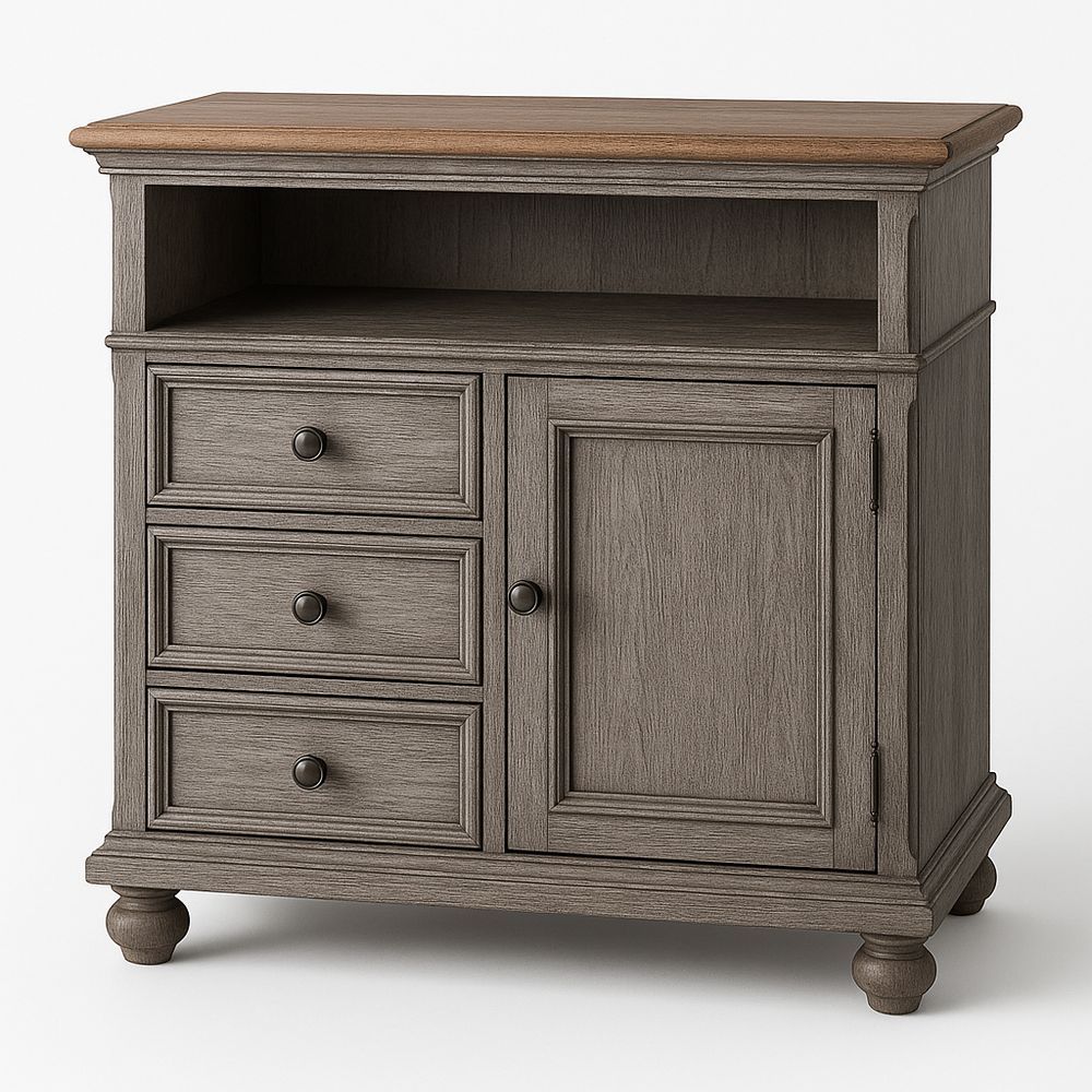 Nachttisch mit drei Schubladen und einer Tür Holz Grau/Braun-Casabrillia