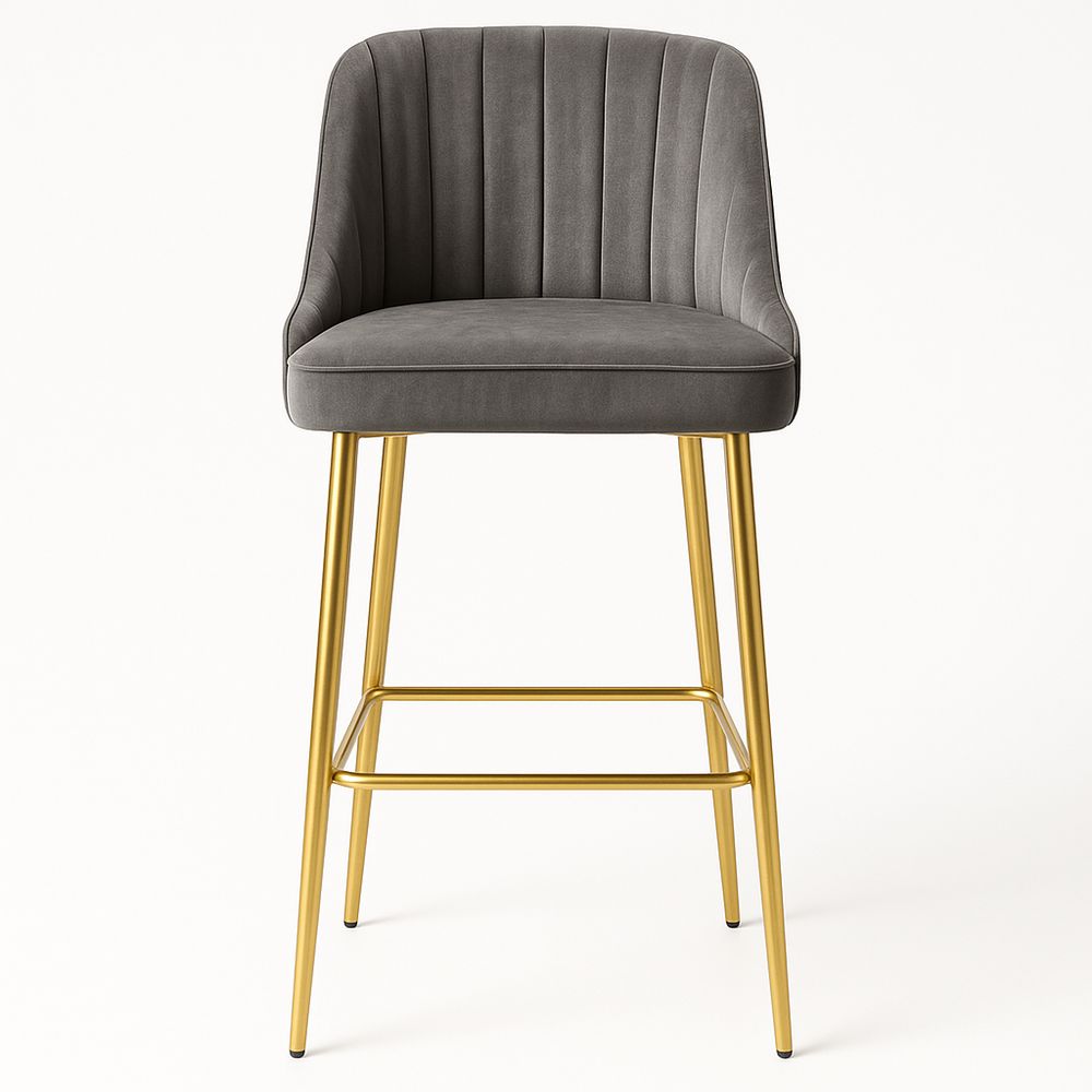 Barhocker Grau Samt Sitz Metallgestell Gold Höhe 100 cm-Casabrillia