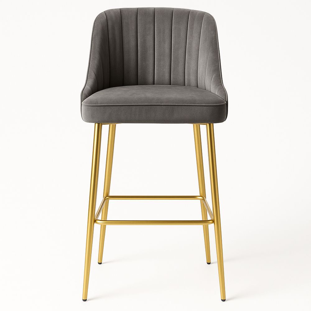 Barhocker Grau Samt Sitz Metallgestell Gold Höhe 100 cm-Casabrillia