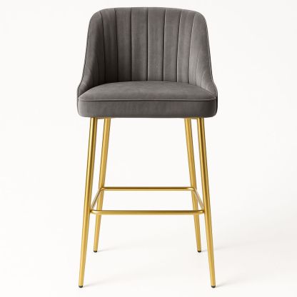 Barhocker Grau Samt Sitz Metallgestell Gold Höhe 100 cm-Casabrillia