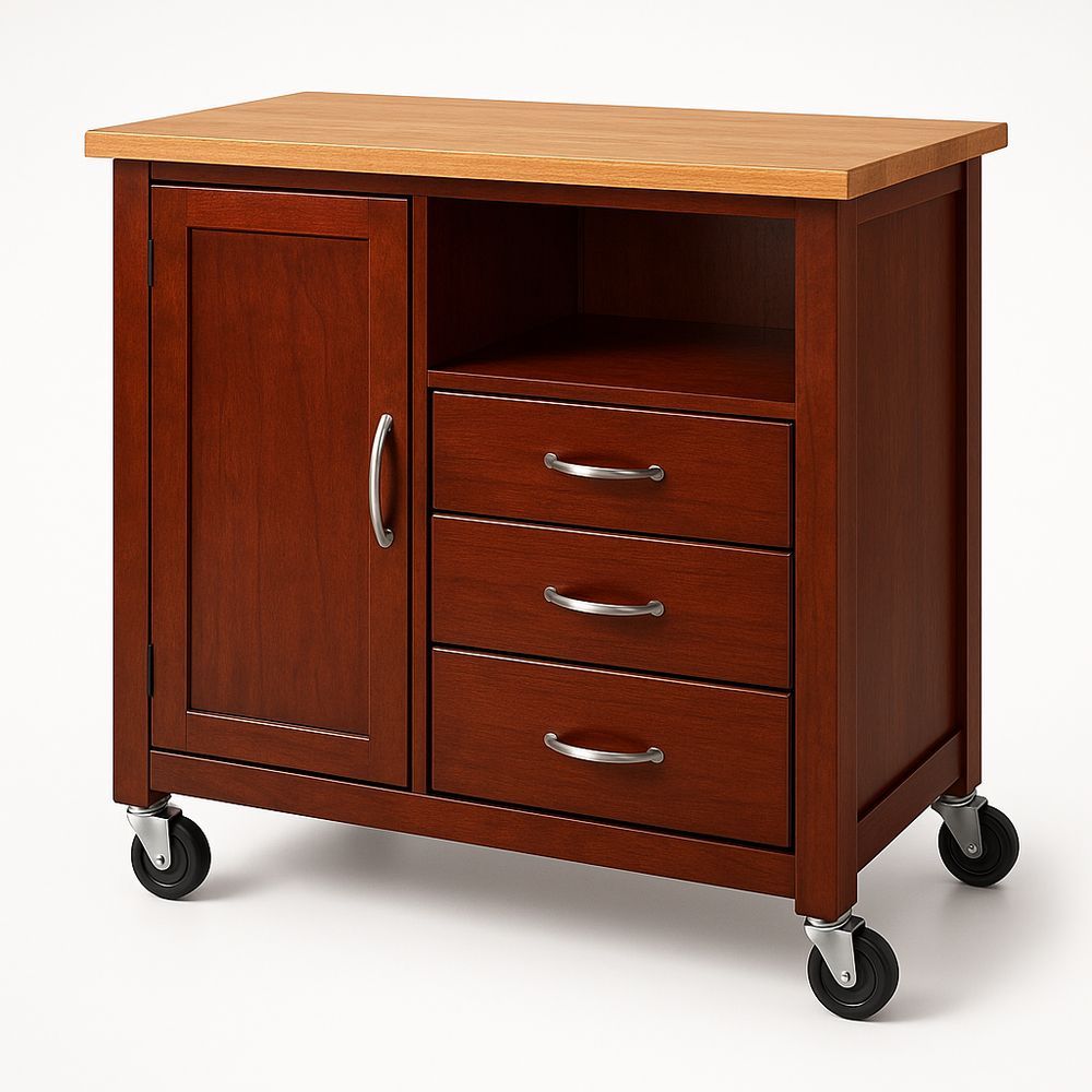 Küchenwagen mit Schubladen und Schrank Holz Braun 80x48x90cm-Casabrillia