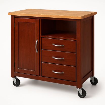 Küchenwagen mit Schubladen und Schrank Holz Braun 80x48x90cm-Casabrillia