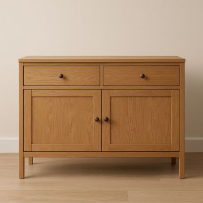 Sideboard mit Schubladen und Türen aus Eichenholz, 90 cm Länge, 40 cm Breite, 75 cm Höhe, Braun-Casabrillia