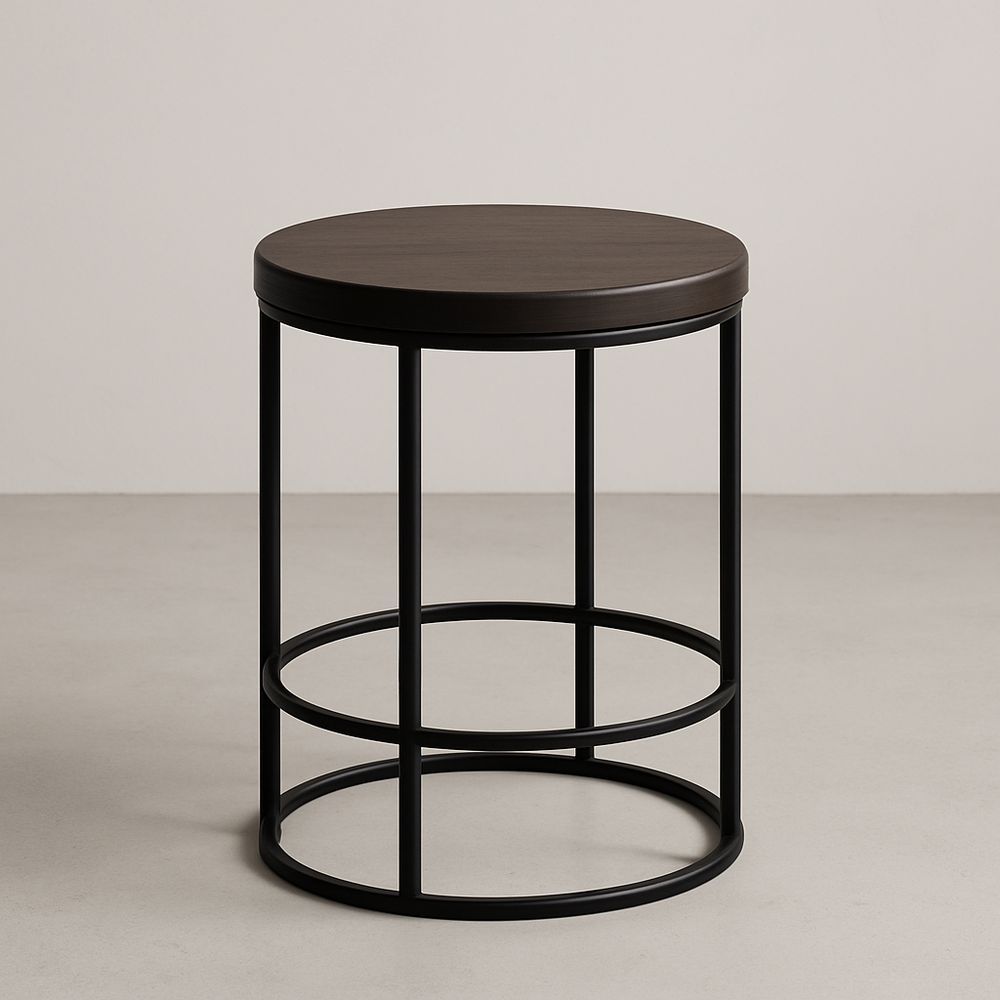 Runder Beistelltisch aus MDF und Stahl in Schwarzbraun, Durchmesser 40 cm, Höhe 50 cm-Casabrillia