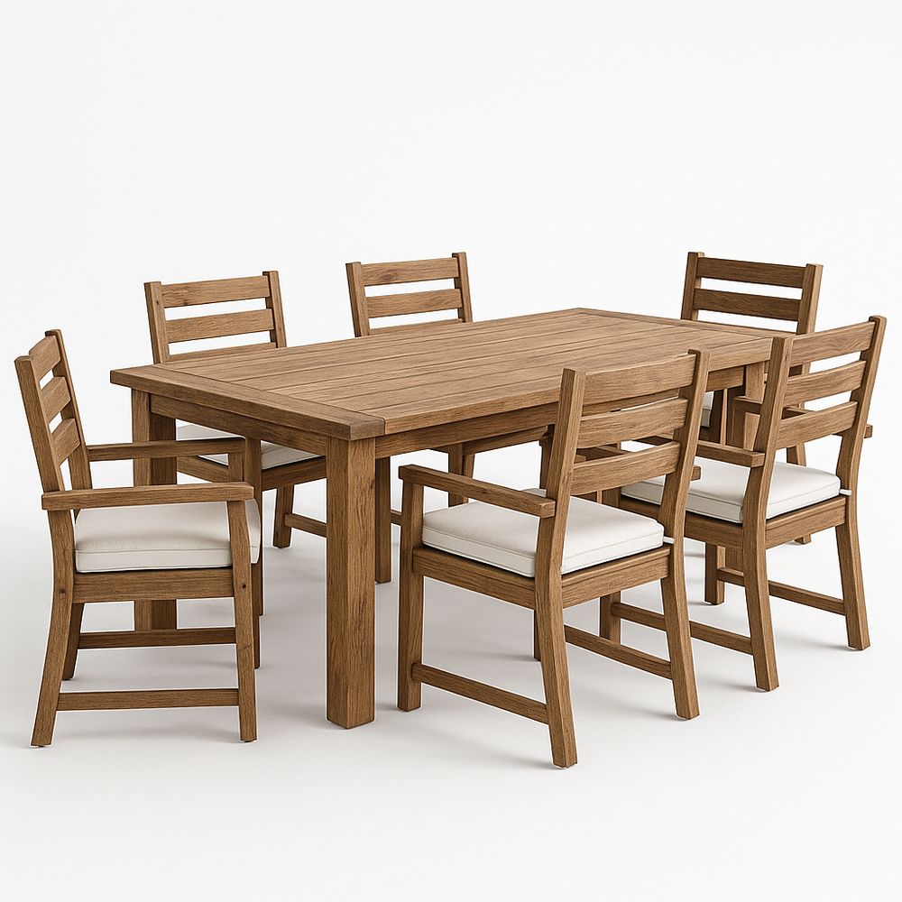 Esstisch-Set aus Massivholz Rechteckig 180x90x75 cm mit 6 Stühlen und Kissen Braun-Casabrillia