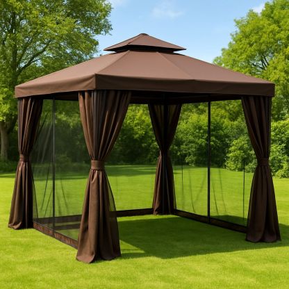 Pavillon Gartenpavillon 3x3m Braun Metallgestell Polyestergewebe-Casabrillia