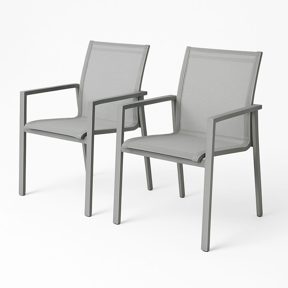 Grau Gartenstühle Set Aluminium Textilene 95 cm hoch 55 cm breit-Casabrillia