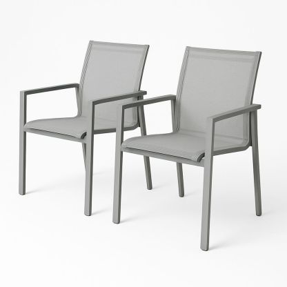 Grau Gartenstühle Set Aluminium Textilene 95 cm hoch 55 cm breit-Casabrillia