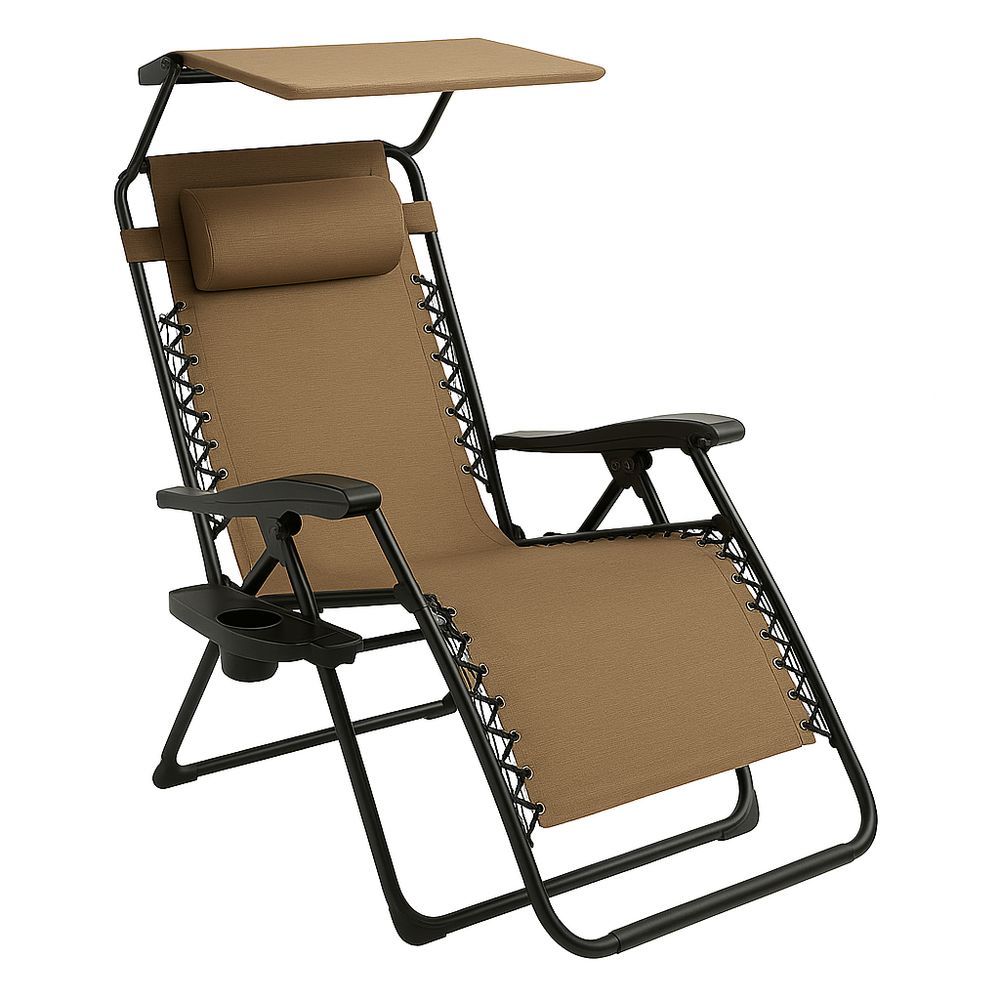 Verstellbarer Gartenstuhl mit Sonnendach Beige Polyester Textilgewebe 110 cm x 65 cm x 90 cm-Casabrillia