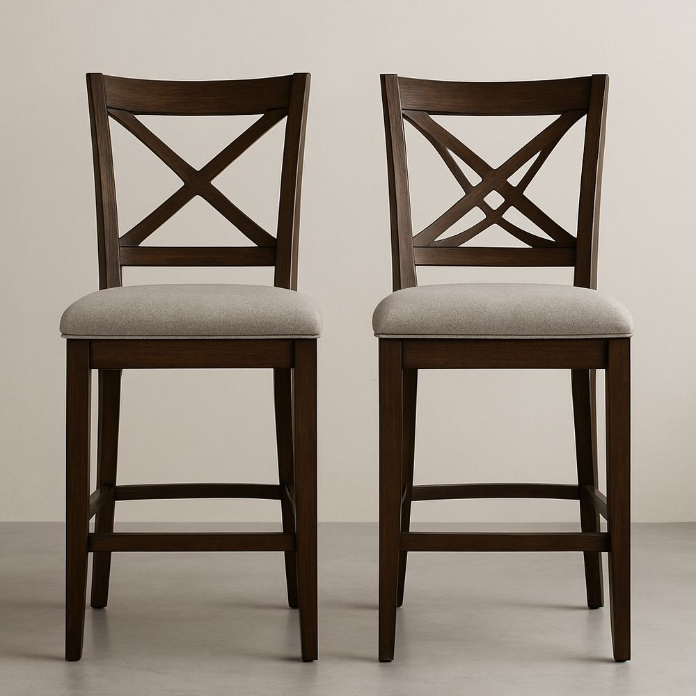 Holzstuhl Set mit Kreuzmuster Rückenlehne und gepolstertem Sitz Dunkelbraun/Beige 104cm Höhe-Casabrillia