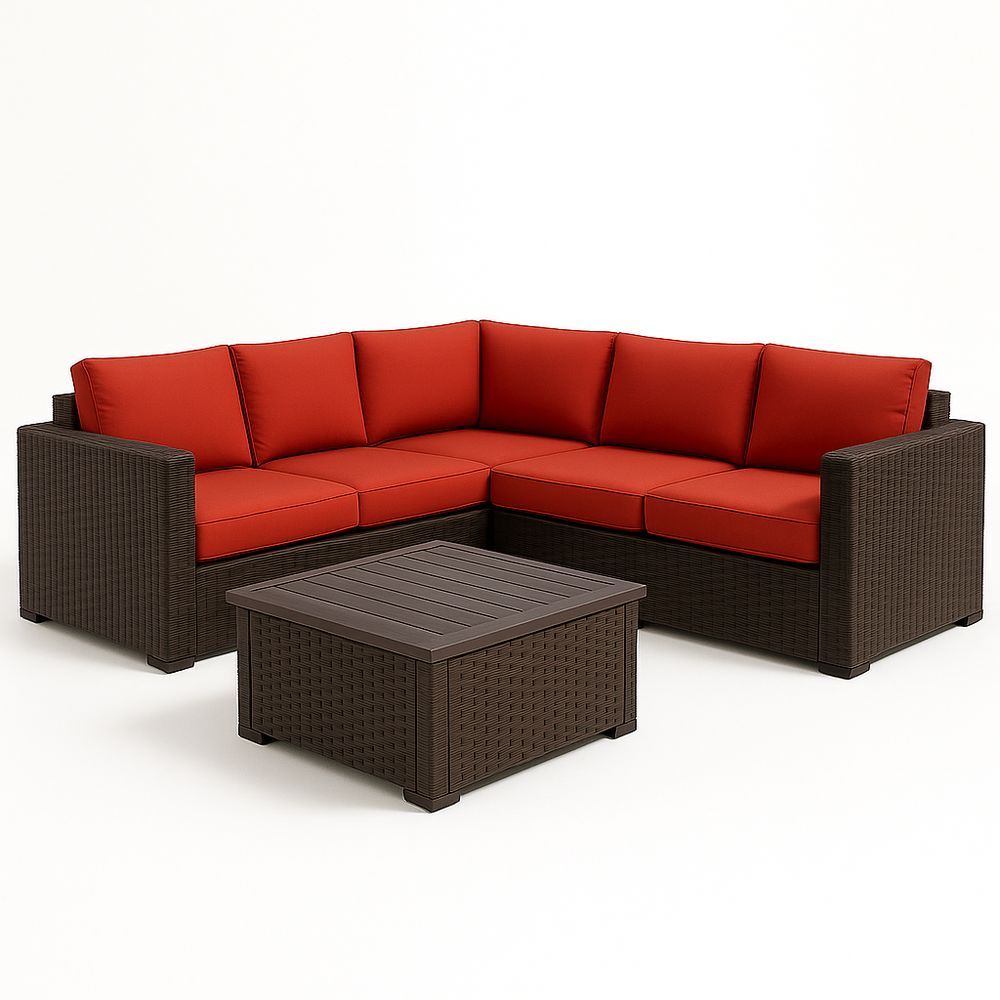 Gartenlounge-Set Ecksofa Rot Rattan Kissen 200x200 cm-Casabrillia