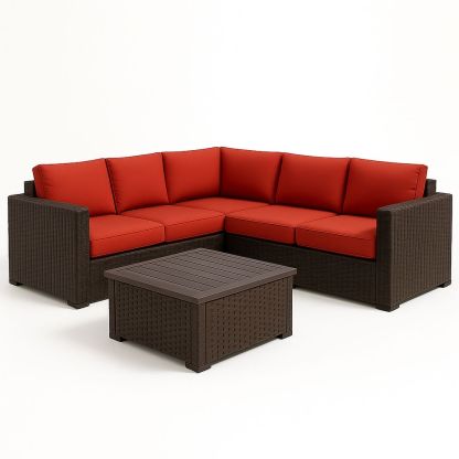 Gartenlounge-Set Ecksofa Rot Rattan Kissen 200x200 cm-Casabrillia