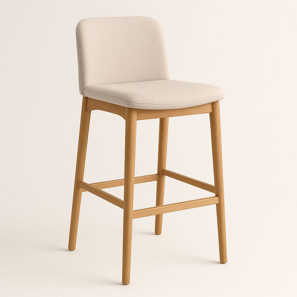 Barhocker Beige Stoff Eiche Massivholz Höhe 105 cm-Casabrillia