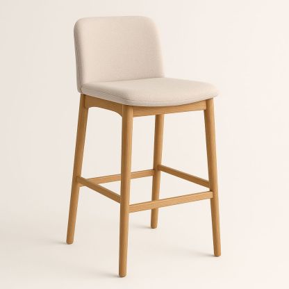 Barhocker Beige Stoff Eiche Massivholz Höhe 105 cm-Casabrillia