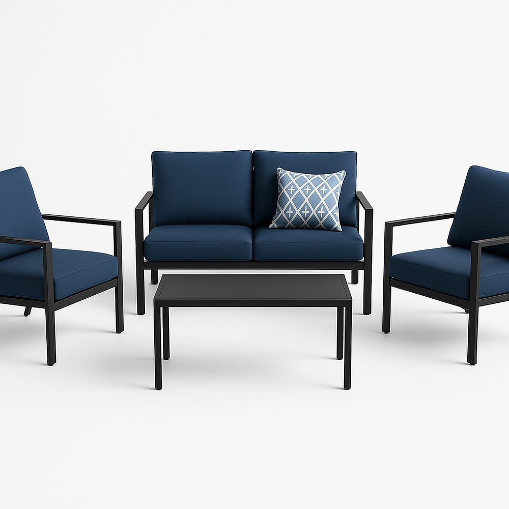 Gartenmöbel-Set aus Metall Blau mit Kissen 4-teilig-Casabrillia