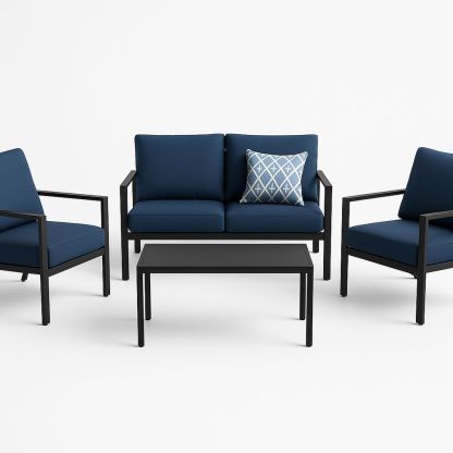 Gartenmöbel-Set aus Metall Blau mit Kissen 4-teilig-Casabrillia