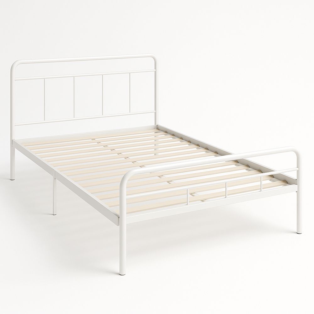 Metallbett Weiß Stahl rechteckig Birkenholzlatten 200x140 cm-Casabrillia