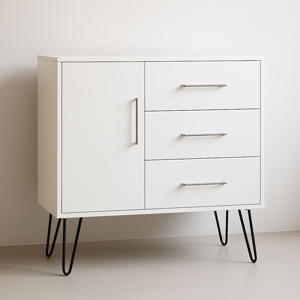 Kommode mit 3 Schubladen und 1 Tür Weiß Holzwerkstoff 75cm-Casabrillia