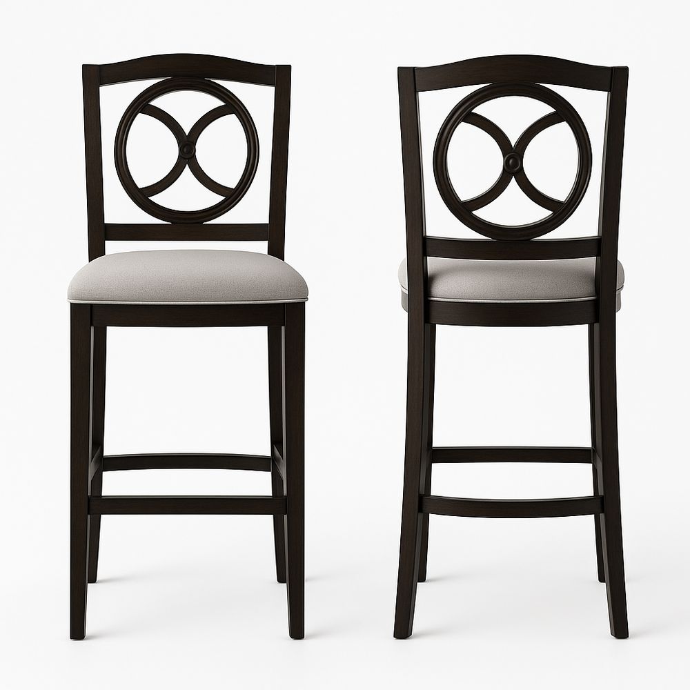 Barhocker Set Dunkle Ausführung Holzgestell Rundes Rückendesign Sitzhöhe 75 cm-Casabrillia