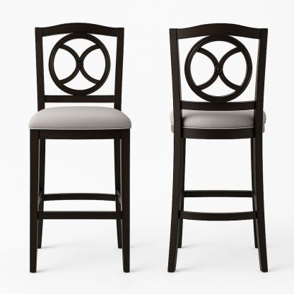 Barhocker Set Dunkle Ausführung Holzgestell Rundes Rückendesign Sitzhöhe 75 cm-Casabrillia