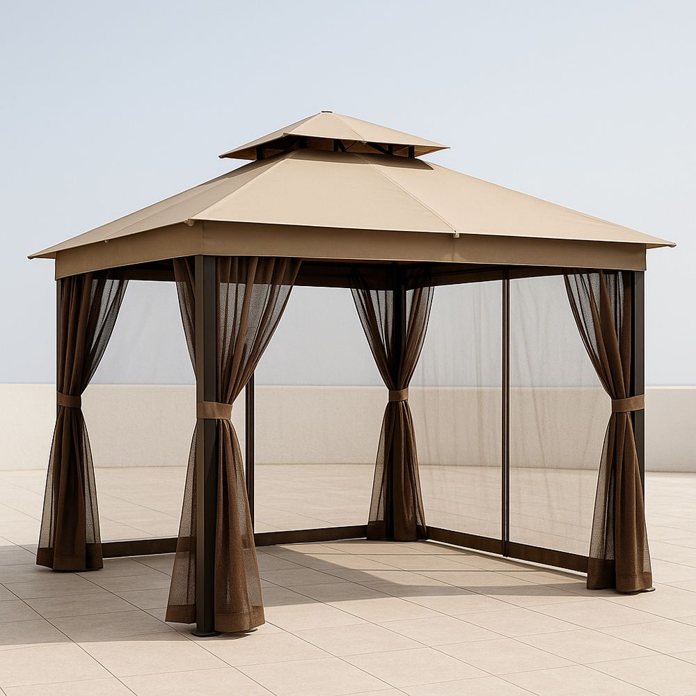 Pavillon Gartenzelt Quadratisch Beige/Braun Polyester Aluminium 300x300 cm-Casabrillia