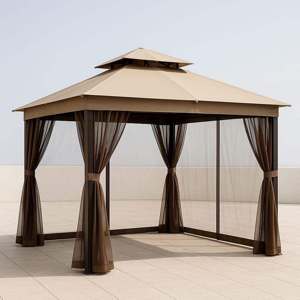 Pavillon Gartenzelt Quadratisch Beige/Braun Polyester Aluminium 300x300 cm-Casabrillia