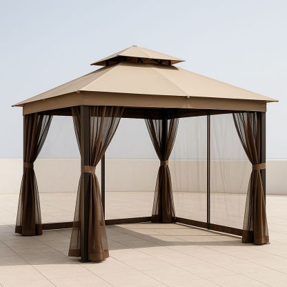 Pavillon Gartenzelt Quadratisch Beige/Braun Polyester Aluminium 300x300 cm-Casabrillia