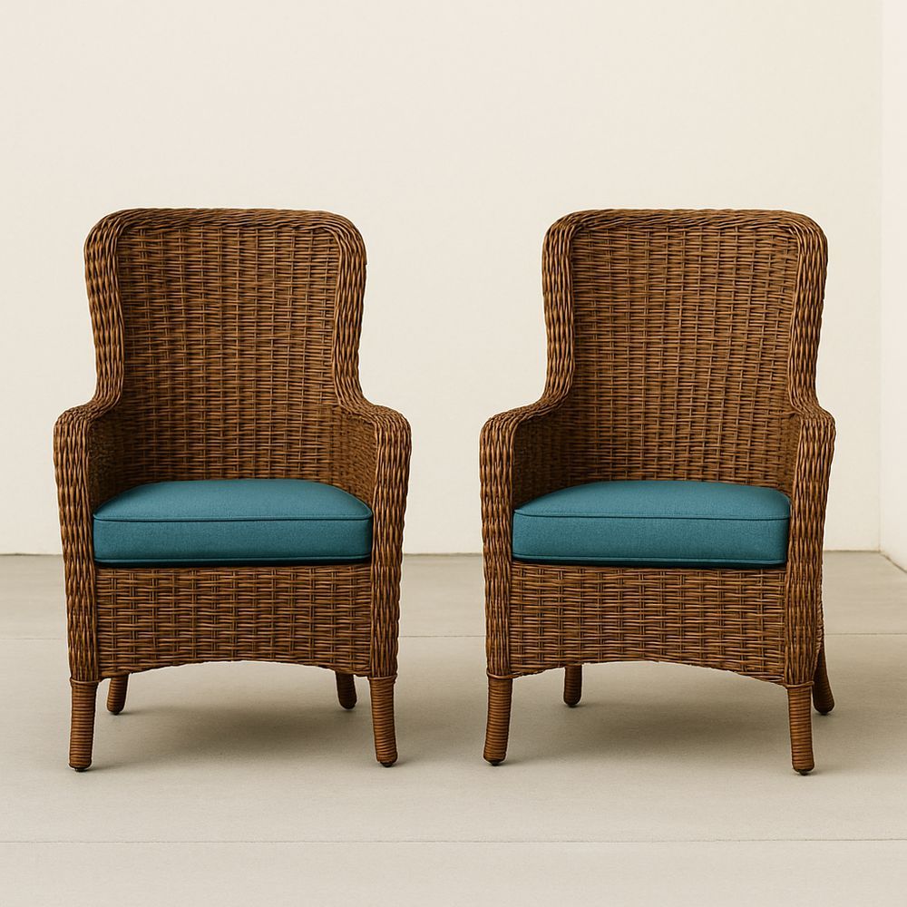 Gartenstuhl Set aus Rattan mit blauen Kissen 2er-Set 90cm Höhe-Casabrillia