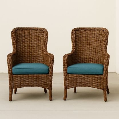 Gartenstuhl Set aus Rattan mit blauen Kissen 2er-Set 90cm Höhe-Casabrillia