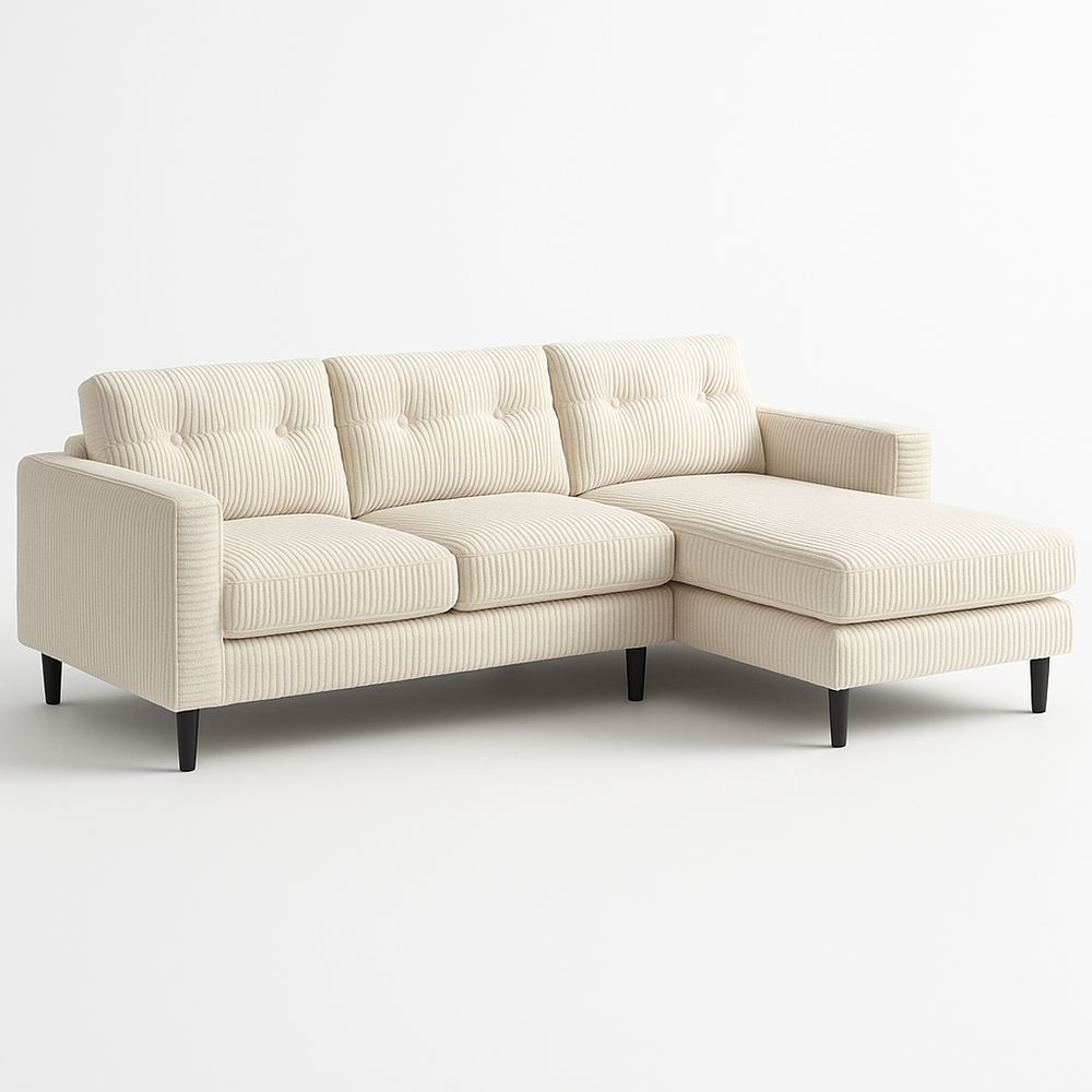Ecksofa creme Cordgewebe mit schwarzem Holzrahmen 220cm x 150cm x 85cm-Casabrillia