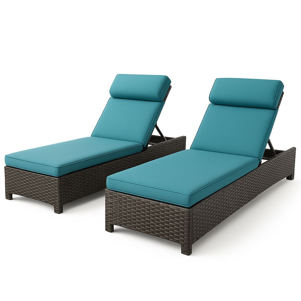 Gartenliege Set 2 Stück Polyrattan Türkis Verstellbar 195 cm-Casabrillia