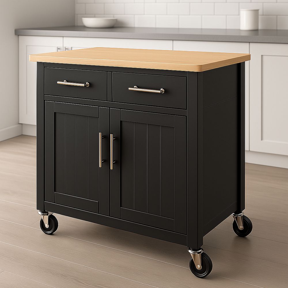 Küchenwagen mit Holzoberfläche Schwarz 90x60x90 cm-Casabrillia