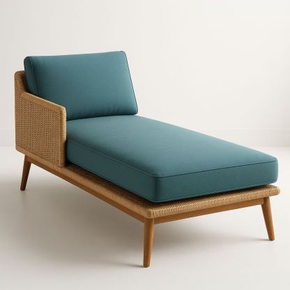 Chaiselongue Rattangeflecht Holz Polyestergewebe Türkis 200 cm x 80 cm x 90 cm-Casabrillia