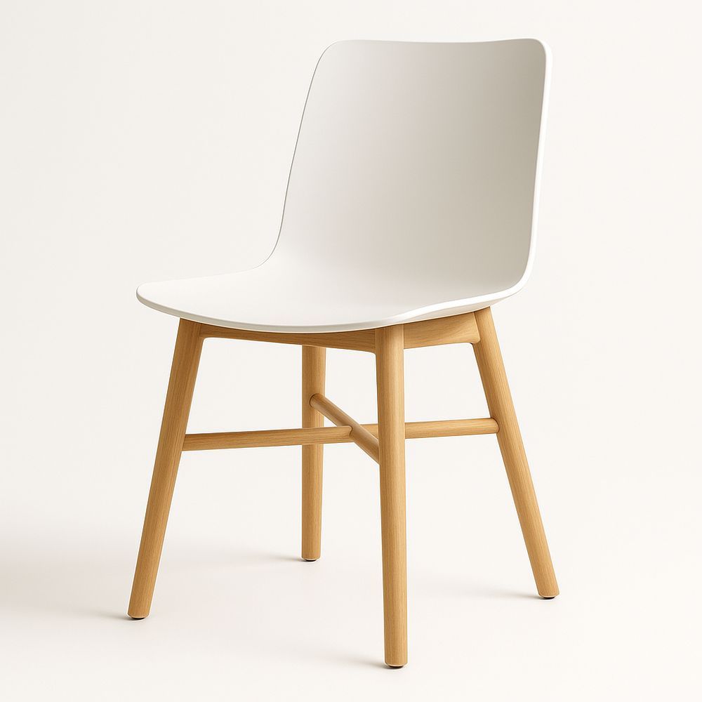 Esszimmerstuhl Weiß Kunststoff Sitzfläche Eiche Holz Beine-Casabrillia