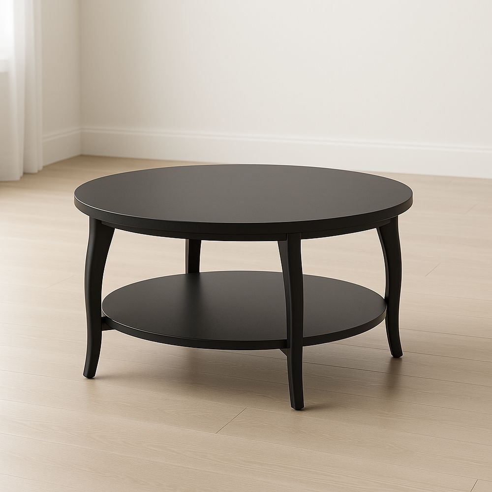 Runder Couchtisch Schwarz MDF Metall 80cm Durchmesser-Casabrillia