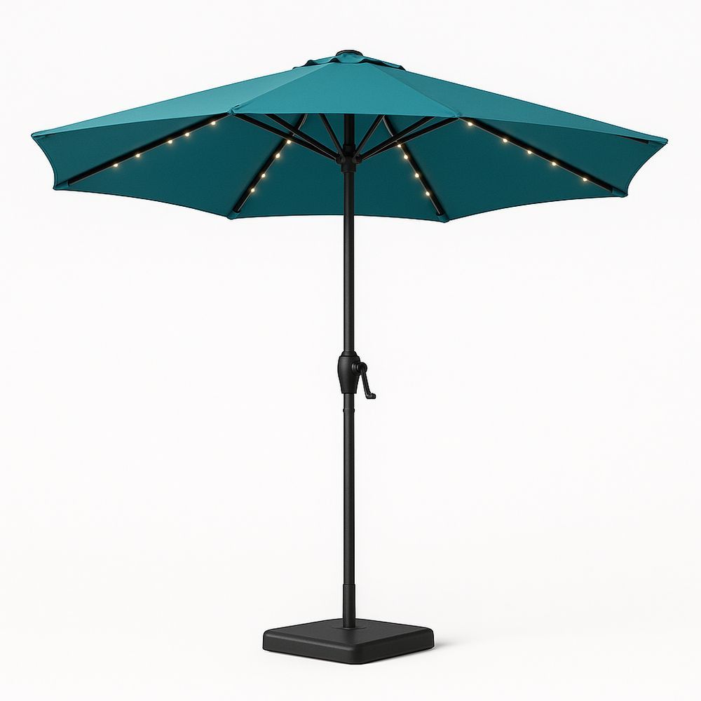 Gartenschirm mit LED Beleuchtung Türkis Polyester Aluminium Höhe 250cm Durchmesser 300cm-Casabrillia