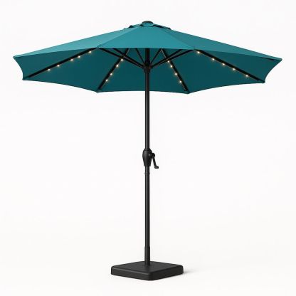 Gartenschirm mit LED Beleuchtung Türkis Polyester Aluminium Höhe 250cm Durchmesser 300cm-Casabrillia