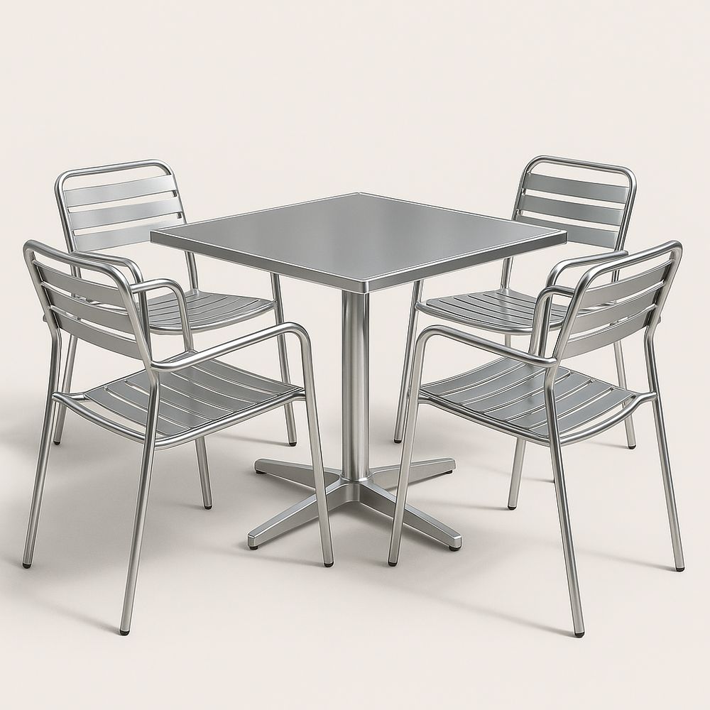 Esstisch Set Aluminium Silber Quadratisch 70x70 cm inklusive 4 Stühlen-Casabrillia