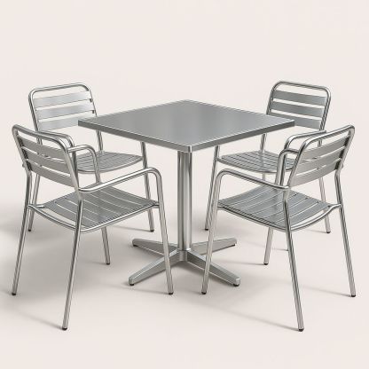 Esstisch Set Aluminium Silber Quadratisch 70x70 cm inklusive 4 Stühlen-Casabrillia
