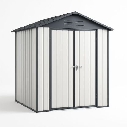 Metall Geräteschuppen 213 cm x 130 cm x 173 cm Grau/Weiß Stahlblech Gartenhaus-Casabrillia