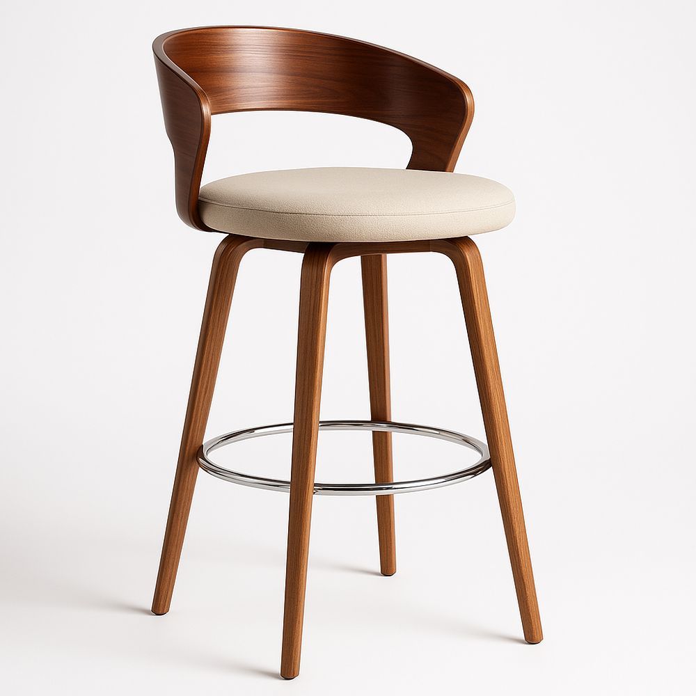 Barhocker Holzfurnier Sitzfläche Stoff Beige Höhe 108 cm-Casabrillia