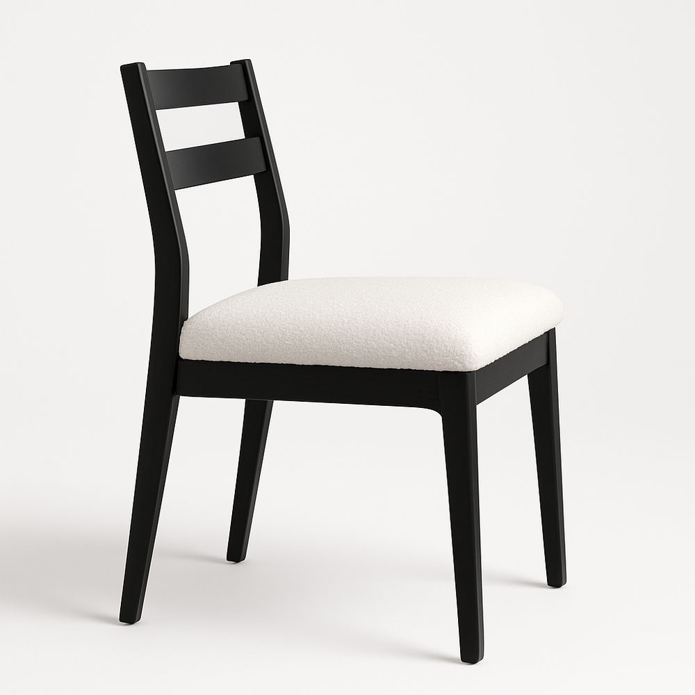 Esszimmerstuhl Schwarz Holzstruktur Weißer Stoffpolsterung 82cm hoch-Casabrillia