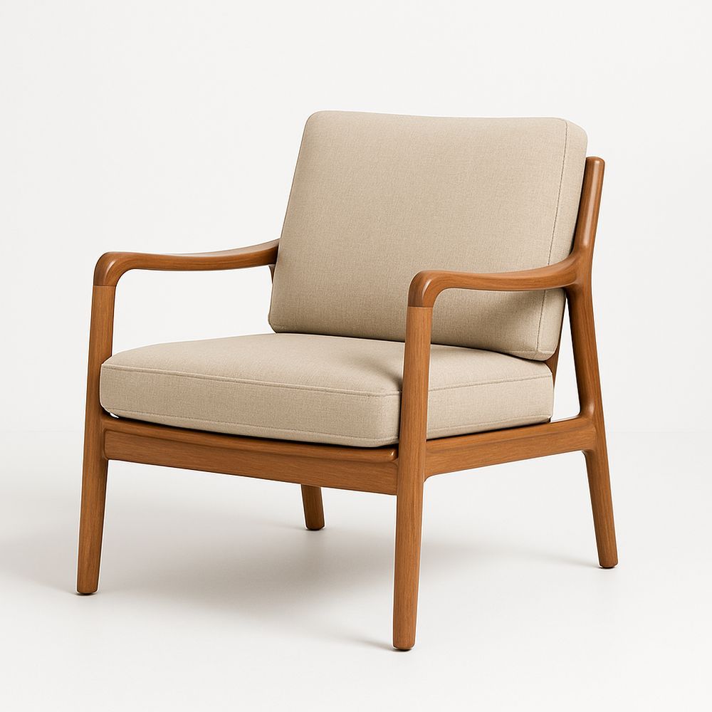 Sessel Holz Leinen Beige 75x80x85cm-Casabrillia