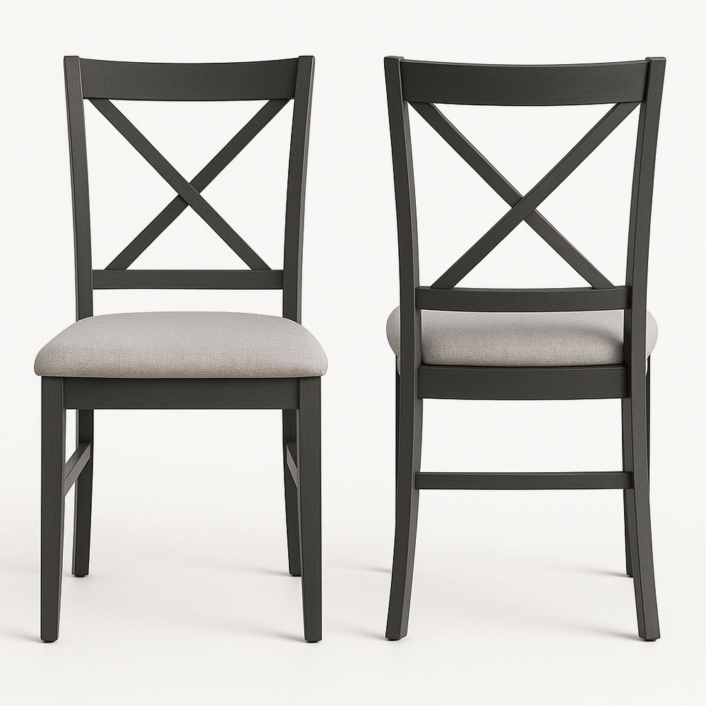 Esszimmerstuhl Set 2-Stück Schwarz Massivholz X-Rücken 46x99x55cm-Casabrillia