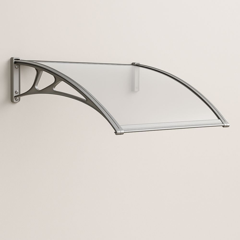 Vordach Markise aus Aluminium und Polycarbonat 120x80cm Bogenform Silber-Casabrillia