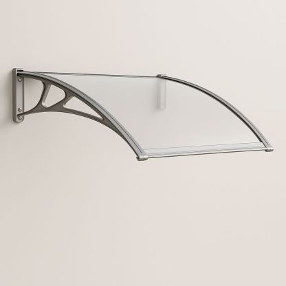 Vordach Markise aus Aluminium und Polycarbonat 120x80cm Bogenform Silber-Casabrillia