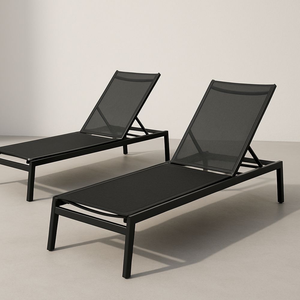 Gartenliege Set Aluminium/Textilene Schwarz 200x65 cm-Casabrillia