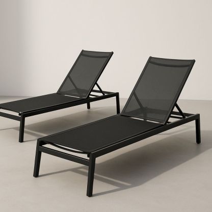 Gartenliege Set Aluminium/Textilene Schwarz 200x65 cm-Casabrillia