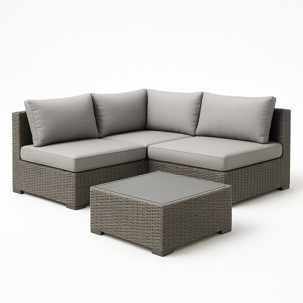 Gartensofa Set Ecke Rattan Grau mit Glas Couchtisch-Casabrillia