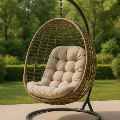 Hängesessel Rattan Braun Beige Sitzpolster Stahlrahmen 115x195 cm-Casabrillia